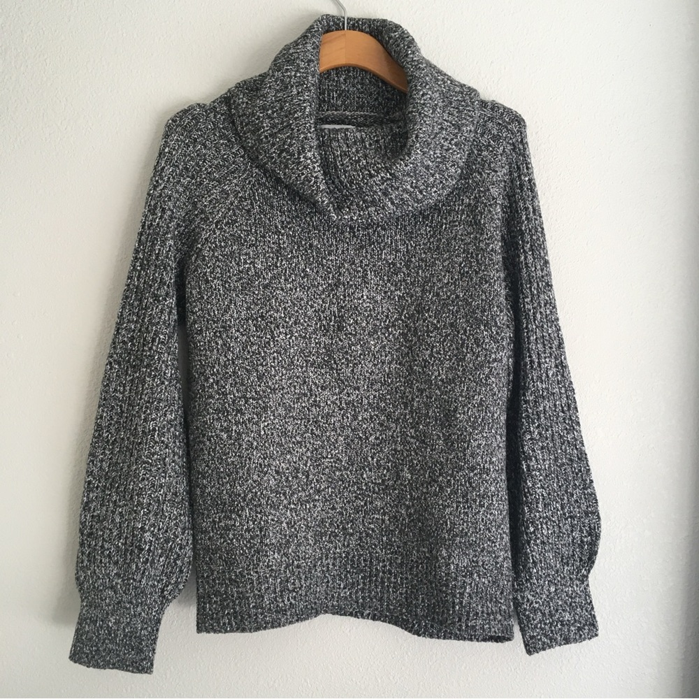 Women's Nine West Black White Marl Turtleneck Sweater Size M - Balloon sleeves